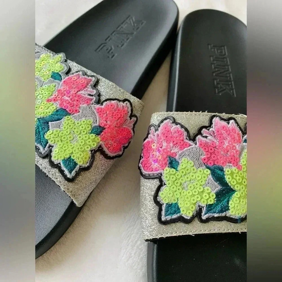 PINK VICTORIA’S SECRET BLING NEON FLORAL SLIPPER - Picture 3 of 5